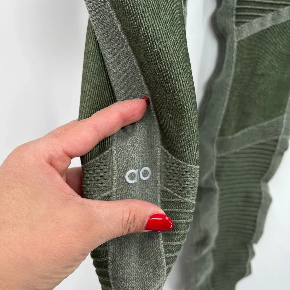 Alo Yoga High Waist‎ Moto Leggings Olive Green Mesh Panel Small